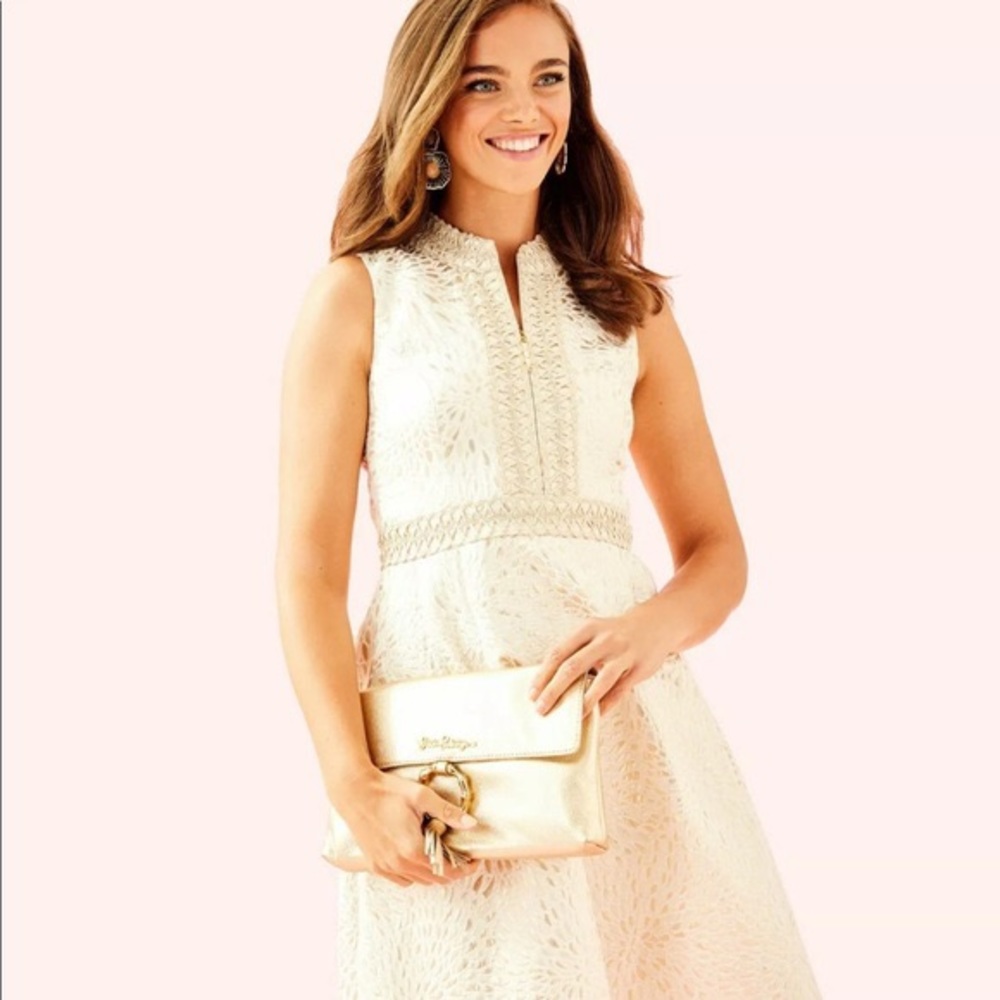 Lilly Pulitzer Franci High Collar Dress 0 NWT Gold